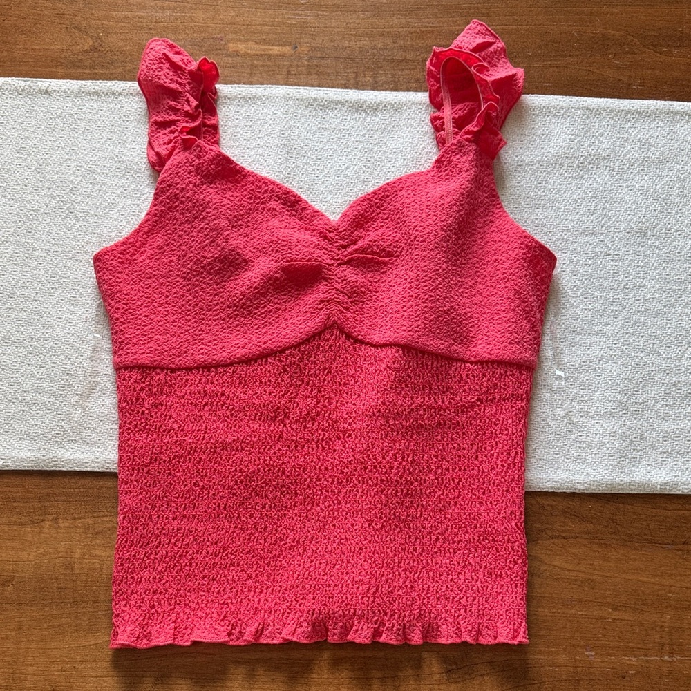 Blue Rain Vibrant Pink Ruffle Tank Top